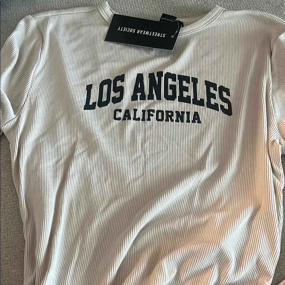 Ribbed Long Sleeve Cream Los Angeles City Logo Top
